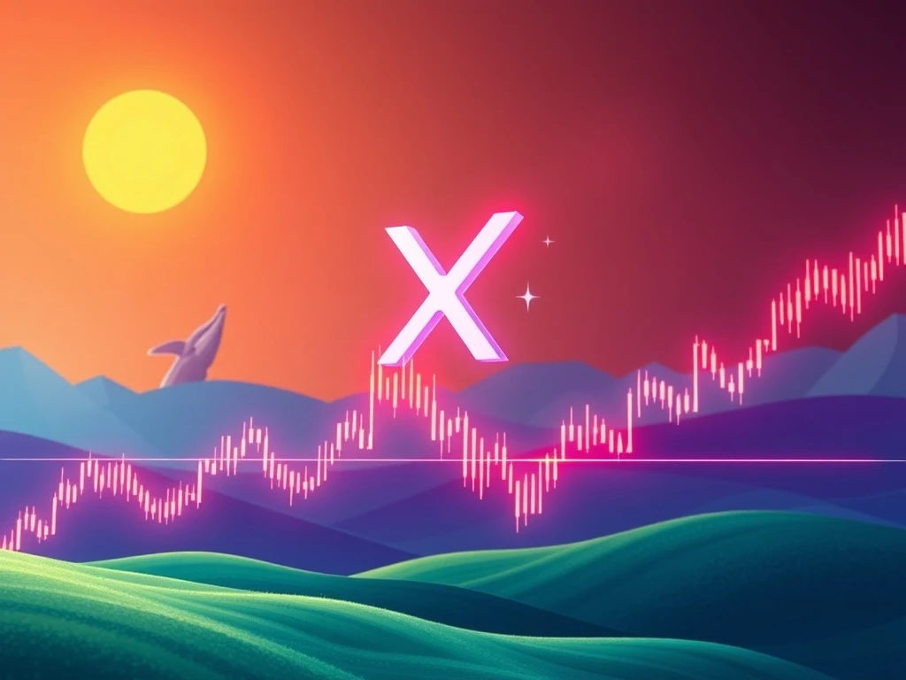 A digital chart illustrating the explosive XRP price surge, with green bullish candles and technical indicators pointing upwards.