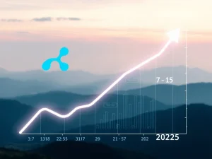 An upward trending chart with the XRP logo, symbolizing the predicted XRP price surge to $7-$15 by September 7, based on recent crypto market analysis.