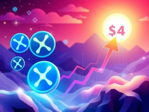 A visual representation of XRP price prediction charts showing significant XRP gains and potential movement towards a $4 target.