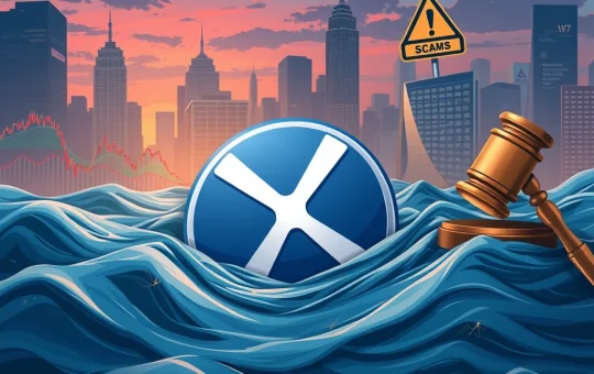 An urgent XRP price alert showing market volatility and critical resistance levels amidst regulatory delays, symbolizing market uncertainty.
