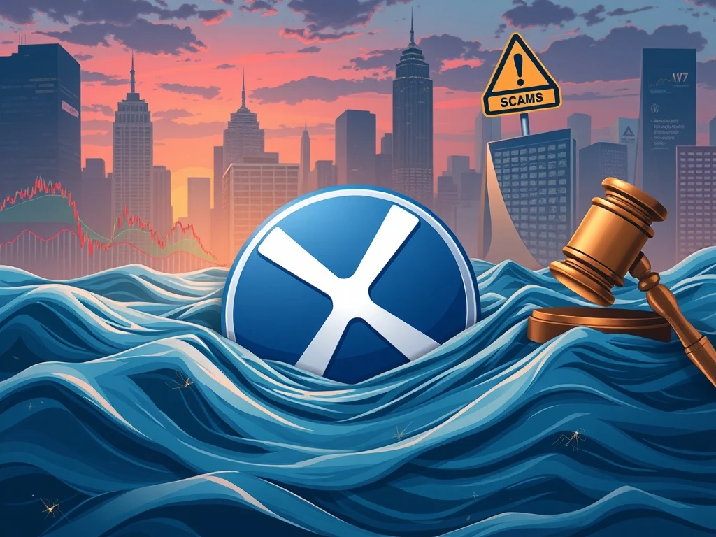 An urgent XRP price alert showing market volatility and critical resistance levels amidst regulatory delays, symbolizing market uncertainty.