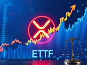 Visualizing the potential surge in XRP price driven by ETF approval speculation and the anticipation of a favorable SEC decision.