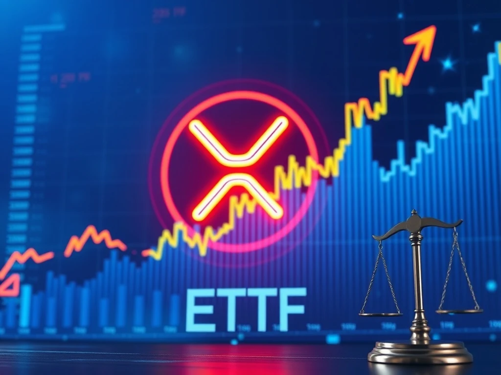 Visualizing the potential surge in XRP price driven by ETF approval speculation and the anticipation of a favorable SEC decision.