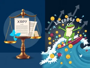 Illustrating the contrasting trajectories of XRP price target and meme coin LILPEPE in the volatile crypto market.