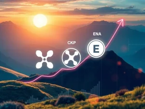 Chart showing a significant surge in XRP, CKB, and ENA prices on the Upbit exchange, symbolizing strong altcoin momentum.