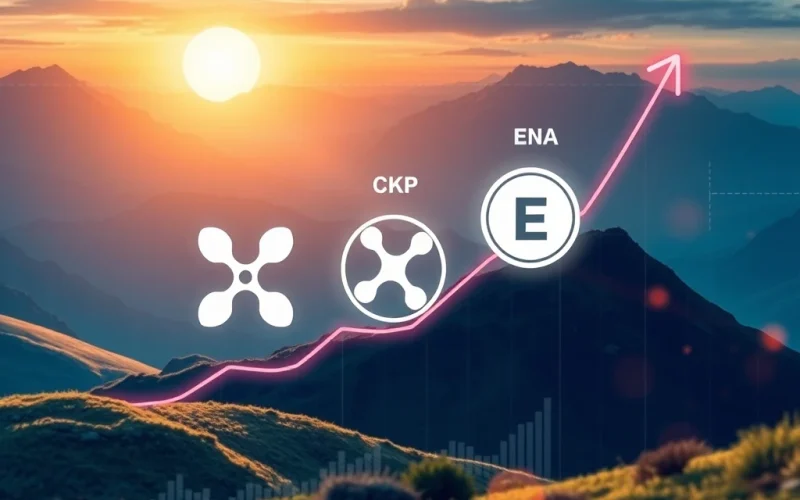 Chart showing a significant surge in XRP, CKB, and ENA prices on the Upbit exchange, symbolizing strong altcoin momentum.