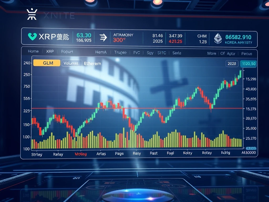 Charts showing XRP Upbit volume dominance alongside Ethereum and GLM, illustrating key altcoin market trends.