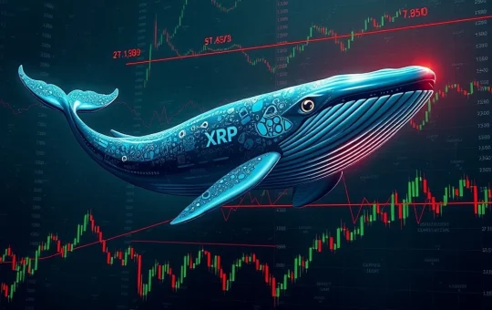 An XRP whale's bold leveraged trading position on a crypto chart, illustrating the high risk of liquidation.