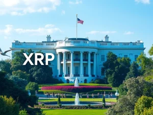 XRP and Ripple logos with U.S. White House backdrop symbolizing cross-border payment innovation