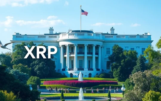 XRP and Ripple logos with U.S. White House backdrop symbolizing cross-border payment innovation