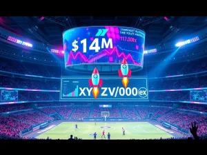XYZVerse Presale success visualized: A digital chart showing rapid growth and $14M milestone, symbolizing potential 1000x crypto gains.