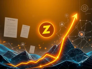 Illustration of Zcash price prediction showing ZEC surging, representing growth driven by privacy tech and crypto regulations.