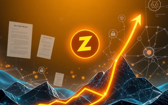 Illustration of Zcash price prediction showing ZEC surging, representing growth driven by privacy tech and crypto regulations.