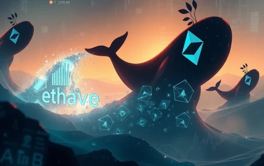 Digital representation of a whale pulling Ethereum from Aave, symbolizing the $1.7 billion withdrawal and the resulting Aave liquidity crisis.