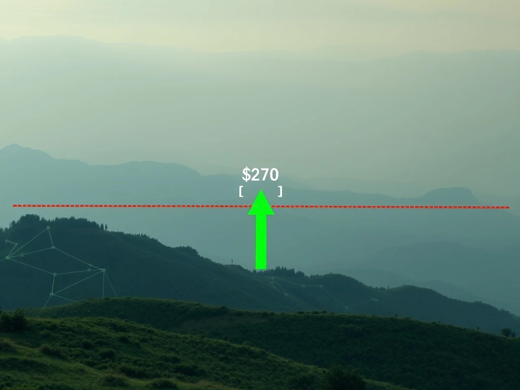 A chart showing Aave price decline nearing a crucial $270 support level, indicating a potential rebound for the DeFi asset.