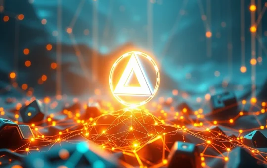 ADA token symbol glowing in a futuristic blockchain landscape, representing potential gains.