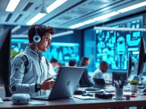 AI boosts productivity in a modern office with human and AI collaboration