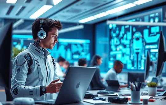 AI boosts productivity in a modern office with human and AI collaboration