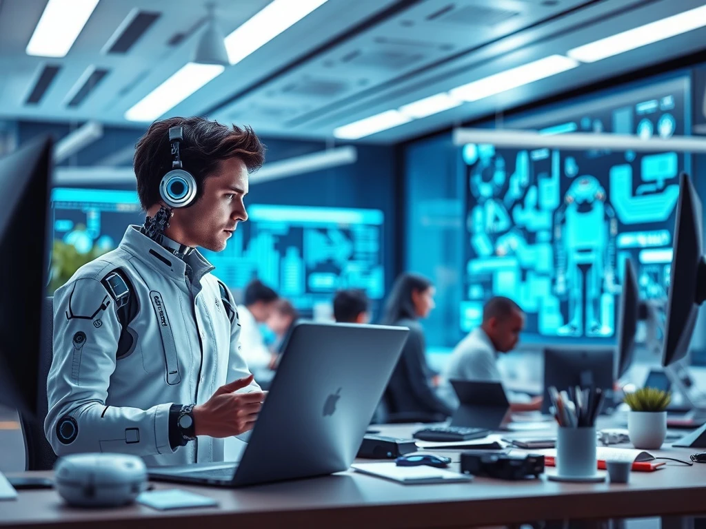 AI boosts productivity in a modern office with human and AI collaboration