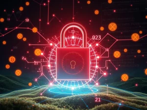 A digital padlock representing robust investor protection against AI crypto scams and evolving crypto fraud tactics.