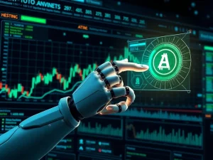 AI Crypto Trading tools analyzing market data on a futuristic interface, illustrating how AI transforms trading strategies.
