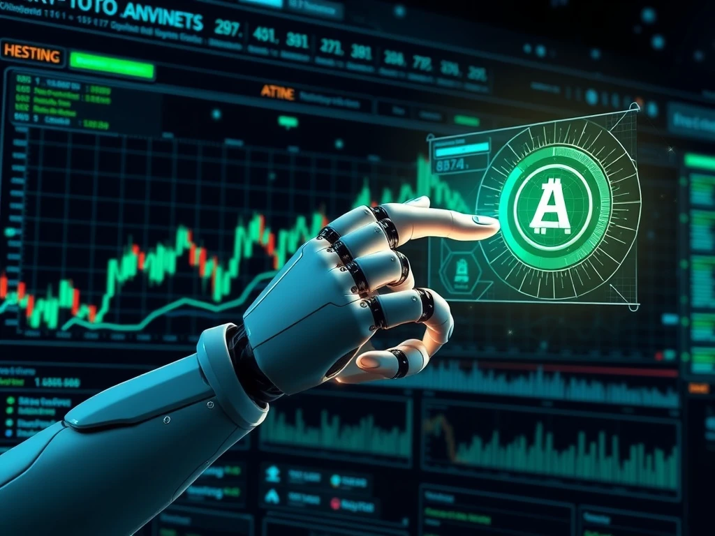 AI Crypto Trading tools analyzing market data on a futuristic interface, illustrating how AI transforms trading strategies.