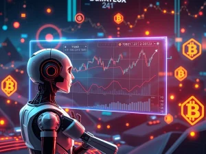 AI cryptocurrency market surge with futuristic technology and blockchain integration