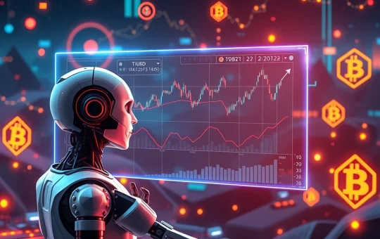 AI cryptocurrency market surge with futuristic technology and blockchain integration