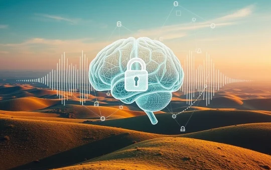 An abstract image showing AI waves transforming into a voice, with bank symbols in the background, highlighting the AI voice clone threat to financial security.
