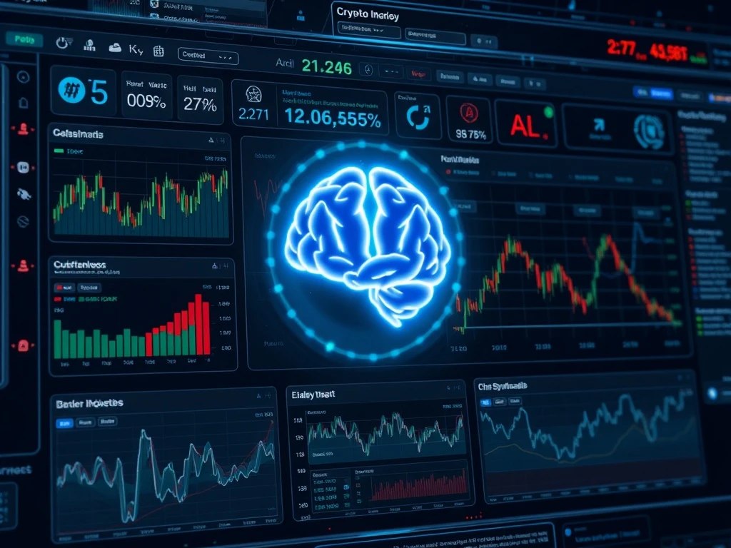 A futuristic interface showing market data and risk warnings, symbolizing the volatile nature of AIXBT's AI crypto tool insights.