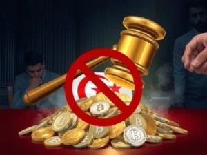 Algeria's crypto ban under AML/CTF law with a gavel crushing digital assets