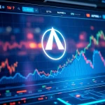 A visual representation of the ALPINE crypto price surge, depicting growth charts and the integration of AI vehicle control technology in electric vehicles.