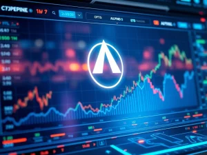 A visual representation of the ALPINE crypto price surge, depicting growth charts and the integration of AI vehicle control technology in electric vehicles.