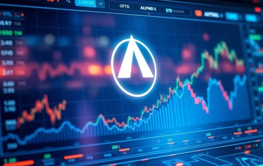 A visual representation of the ALPINE crypto price surge, depicting growth charts and the integration of AI vehicle control technology in electric vehicles.