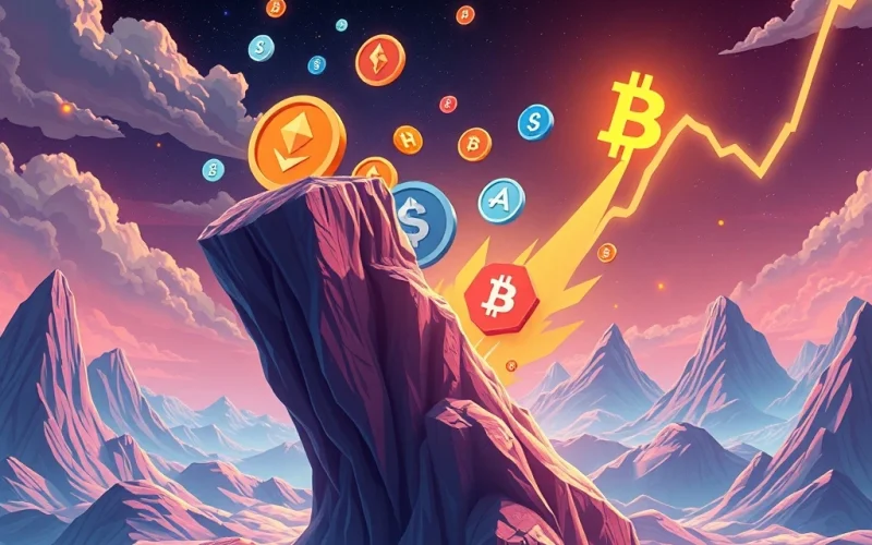 An exciting Altcoin Breakout scene, symbolizing a major upward surge in the crypto market after years of consolidation.