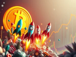 Visualizing Altcoin Outperformance as a diverse array of altcoins surge, symbolizing a significant crypto market rotation while Bitcoin lags behind.