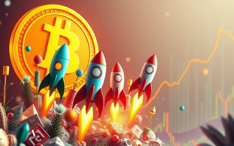 Visualizing Altcoin Outperformance as a diverse array of altcoins surge, symbolizing a significant crypto market rotation while Bitcoin lags behind.