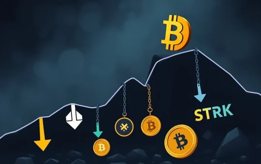 Illustration showing a significant altcoin plunge with tokens falling, symbolizing the crypto market downturn driven by leverage and speculative unwinding.