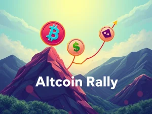 An illustration of an Altcoin Rally, depicting BNB, SUI, and ONDO tokens surging amidst a bullish crypto market, symbolizing significant growth.