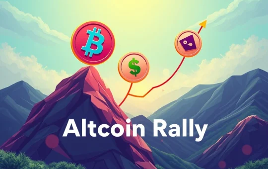 An illustration of an Altcoin Rally, depicting BNB, SUI, and ONDO tokens surging amidst a bullish crypto market, symbolizing significant growth.