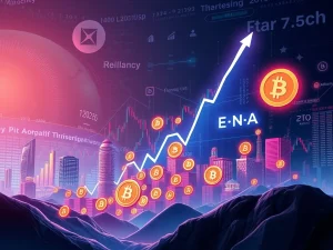Digital charts show altcoin resilience amidst market volatility, with ALGO and ENA price movements influenced by tariff anticipation.