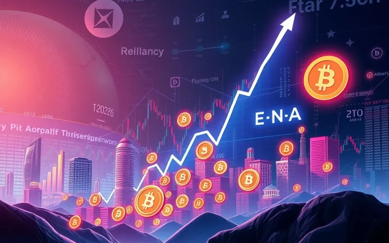 Digital charts show altcoin resilience amidst market volatility, with ALGO and ENA price movements influenced by tariff anticipation.
