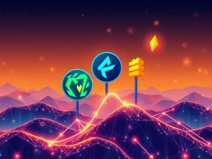 An altcoin surge depicted by rising charts and symbols of Conflux, Floki, and Flare, highlighting their impressive gains.