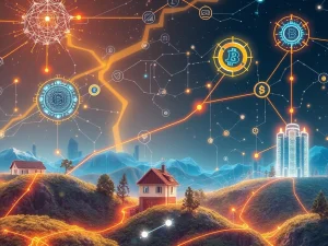 A vibrant digital illustration showcasing Altcoins driving crypto innovation through AI, DeFi, and tokenized real-world assets.