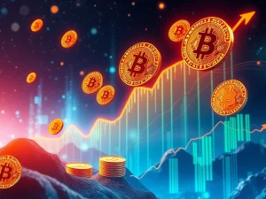 Digital coins representing Altcoins Under $1, powered by AI and DeFi, poised for explosive growth and 100x crypto gains.