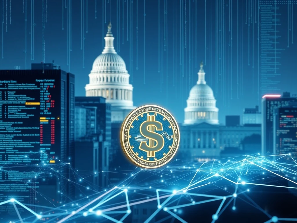 A digital representation of Anchorage Digital's USDtb stablecoin, symbolizing its compliance with the GENIUS Act and secure integration into the U.S. financial system.