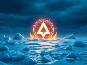 Arctic Pablo Coin glowing in icy landscape with deflationary burns effect