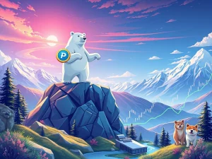 Dynamic chart showing a rapid rise, symbolizing the projected 17,443% gain for Arctic Pablo Coin in the meme coin market.