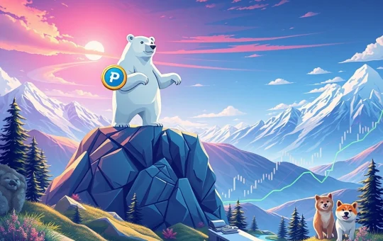 Dynamic chart showing a rapid rise, symbolizing the projected 17,443% gain for Arctic Pablo Coin in the meme coin market.