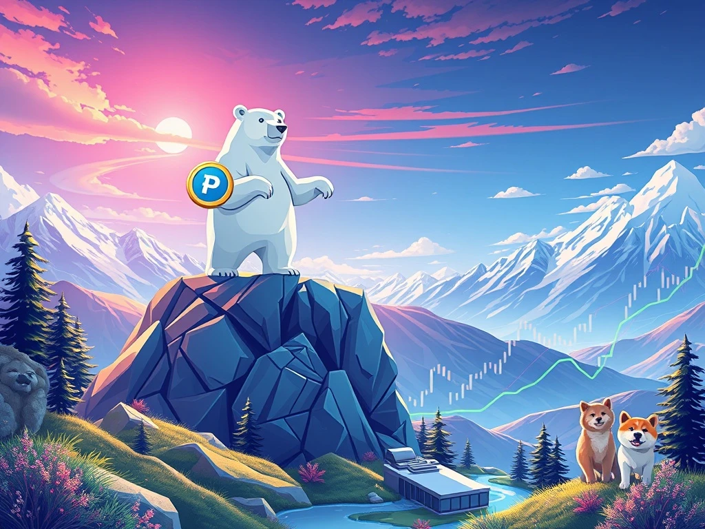 Dynamic chart showing a rapid rise, symbolizing the projected 17,443% gain for Arctic Pablo Coin in the meme coin market.